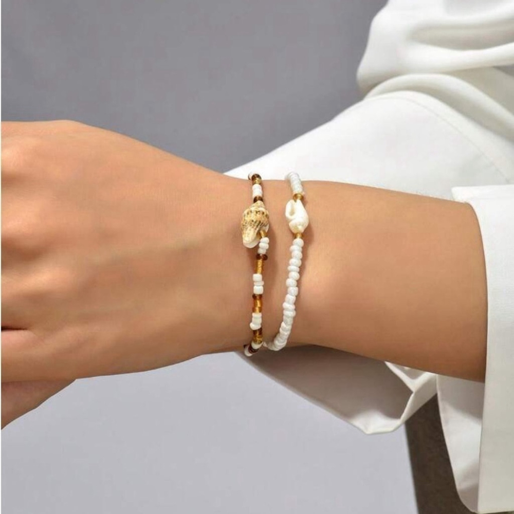 ⚠️Clearance 2pcs Beach Style Shell Beaded Bracelets SS - Picture 2 of 5